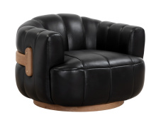 Sunpan 111079 - Tadeo Swivel Armchair - Rustic Oak - Vintage Black Night Leather